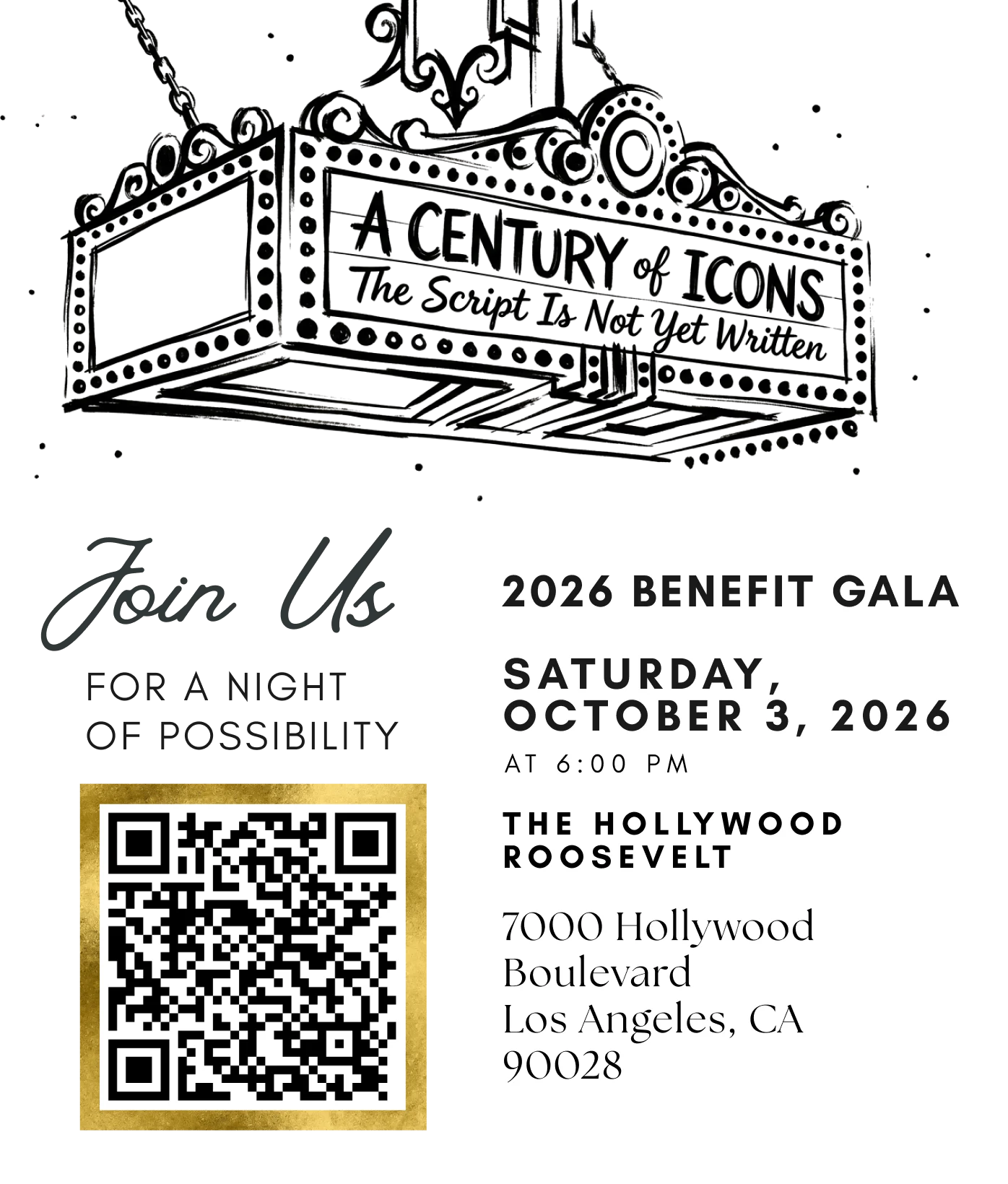 You're invited! Tickets, Tables and Sponsorships Available for A Century of Icons: The Script is Not Yet Written, 2026 Benefit Gala ‣ The Hollywood Roosevelt presented by the Los Angeles Boys and Girls Club