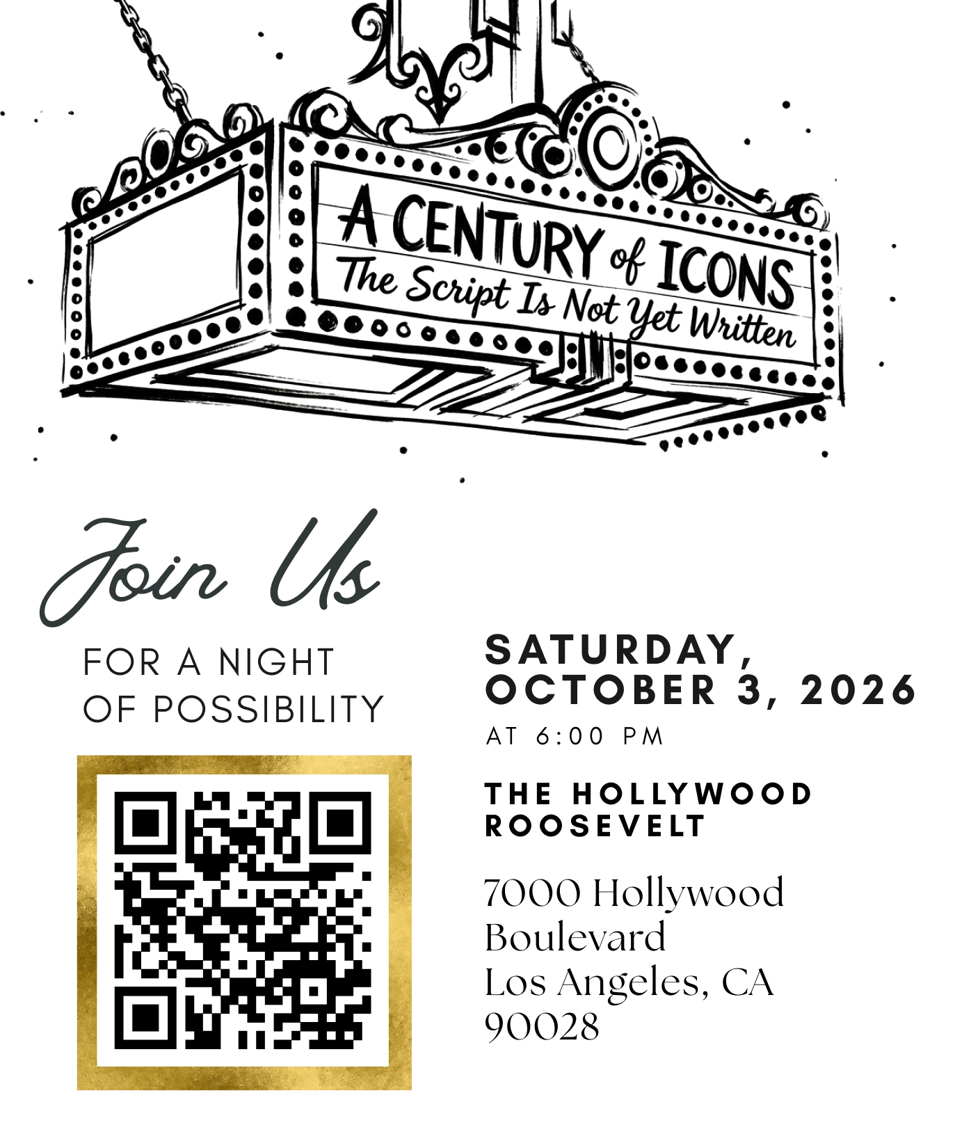 You're invited! Tickets, Tables and Sponsorships Available for A Century of Icons: The Script is Not Yet Written, 2026 Benefit Gala ‣ The Hollywood Roosevelt presented by the Los Angeles Boys and Girls Club