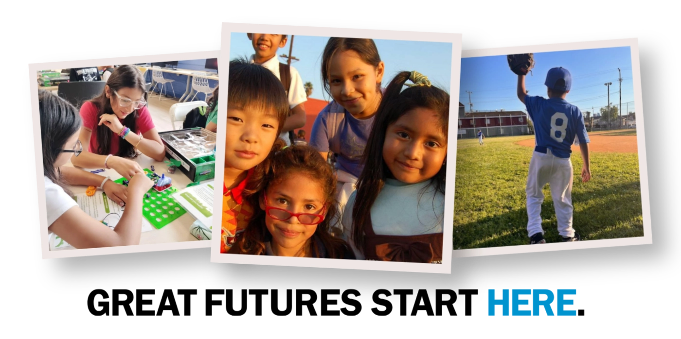 Photos of kids and teens at after school care doing STEM activities, sports, and fun! Great Futures Start Here.