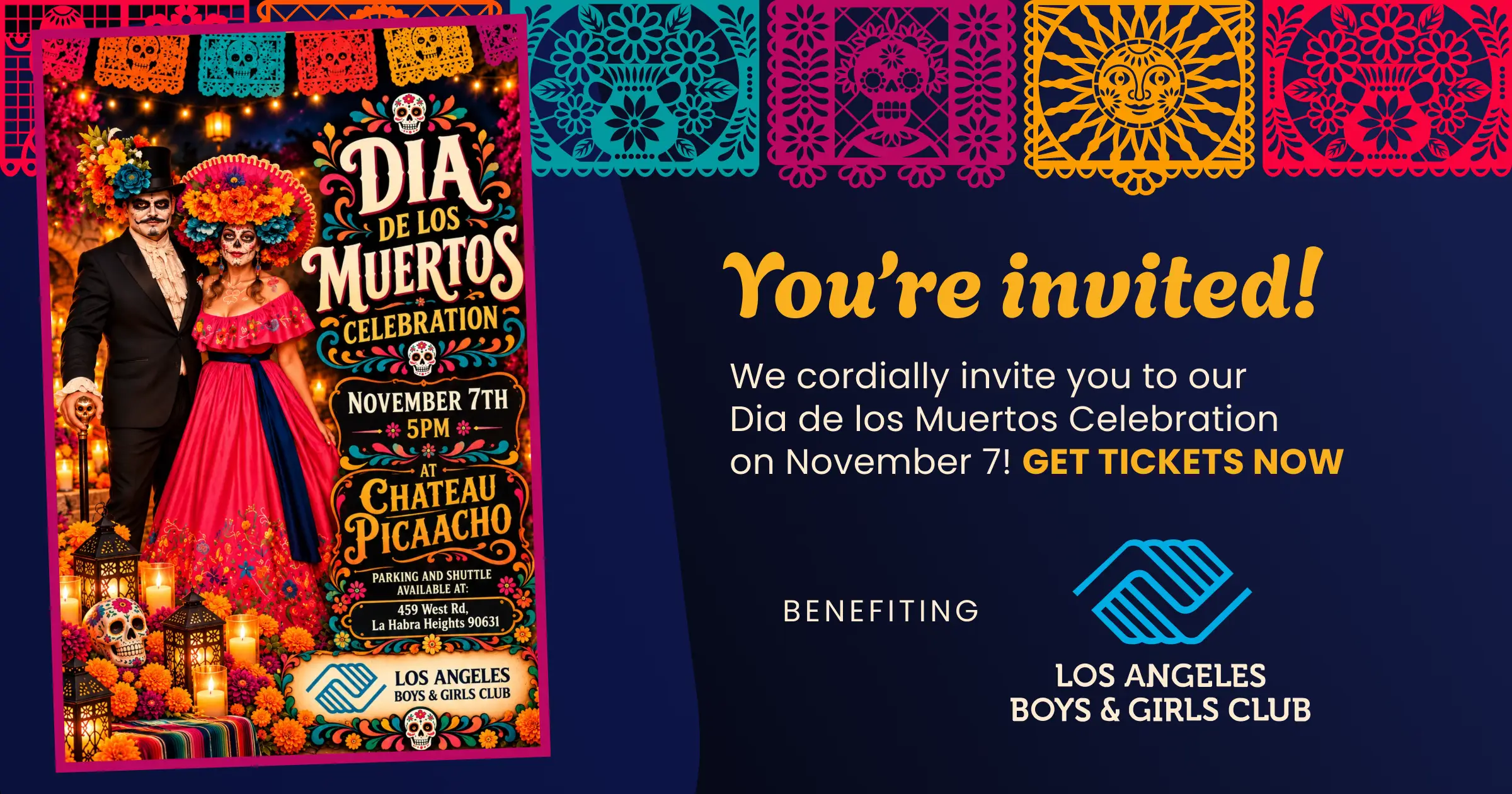 You're invited! We cordially invite you to our
Dia de los Muertos Celebration
on November 7! Get tickets now