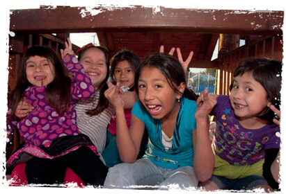 Girls playing in a fort